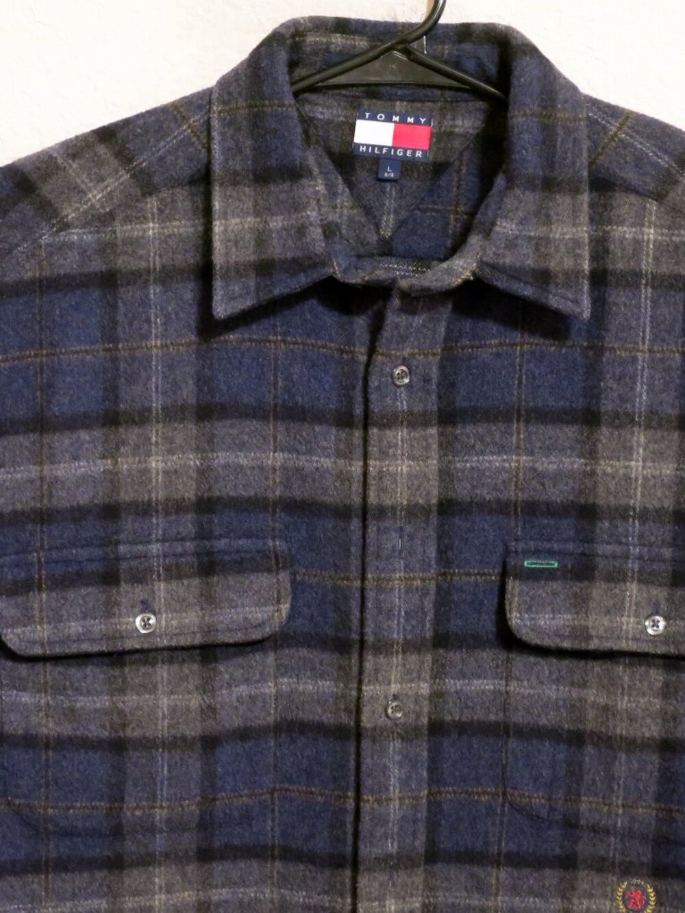 Tommy Hilfiger Shirt Mens Large Long Sleeve Button Vintage Wool Blend Blue